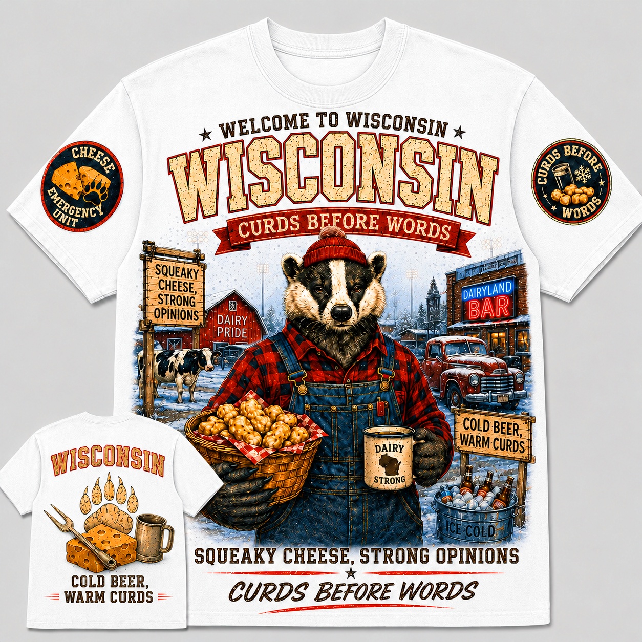 Wisconsin Curds Before Words Badger T-Shirt
