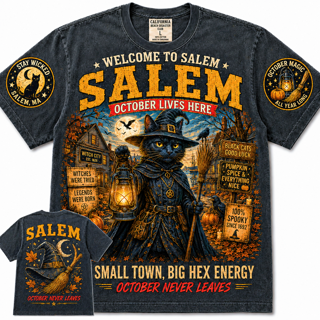 Salem October Lives Here Black Cat T-Shirt