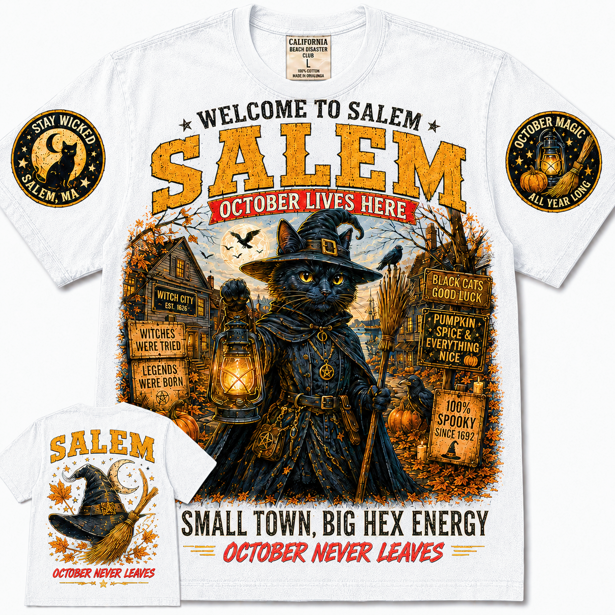 Salem October Lives Here Black Cat T-Shirt