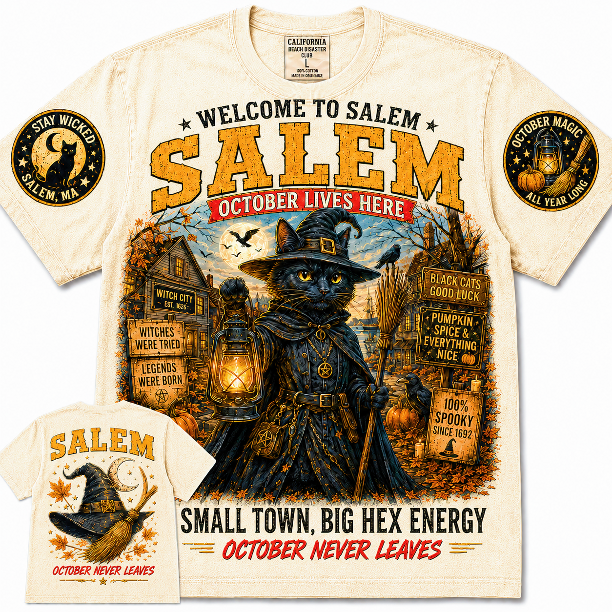 Salem October Lives Here Black Cat T-Shirt