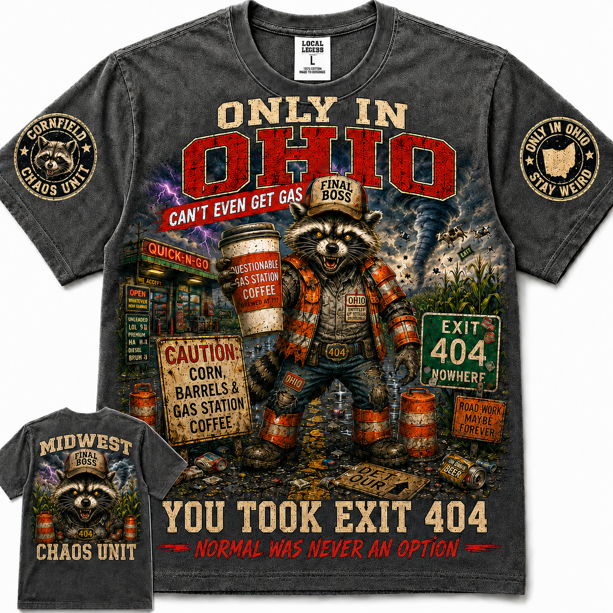 Only In Ohio Exit 404 Raccoon T-Shirt