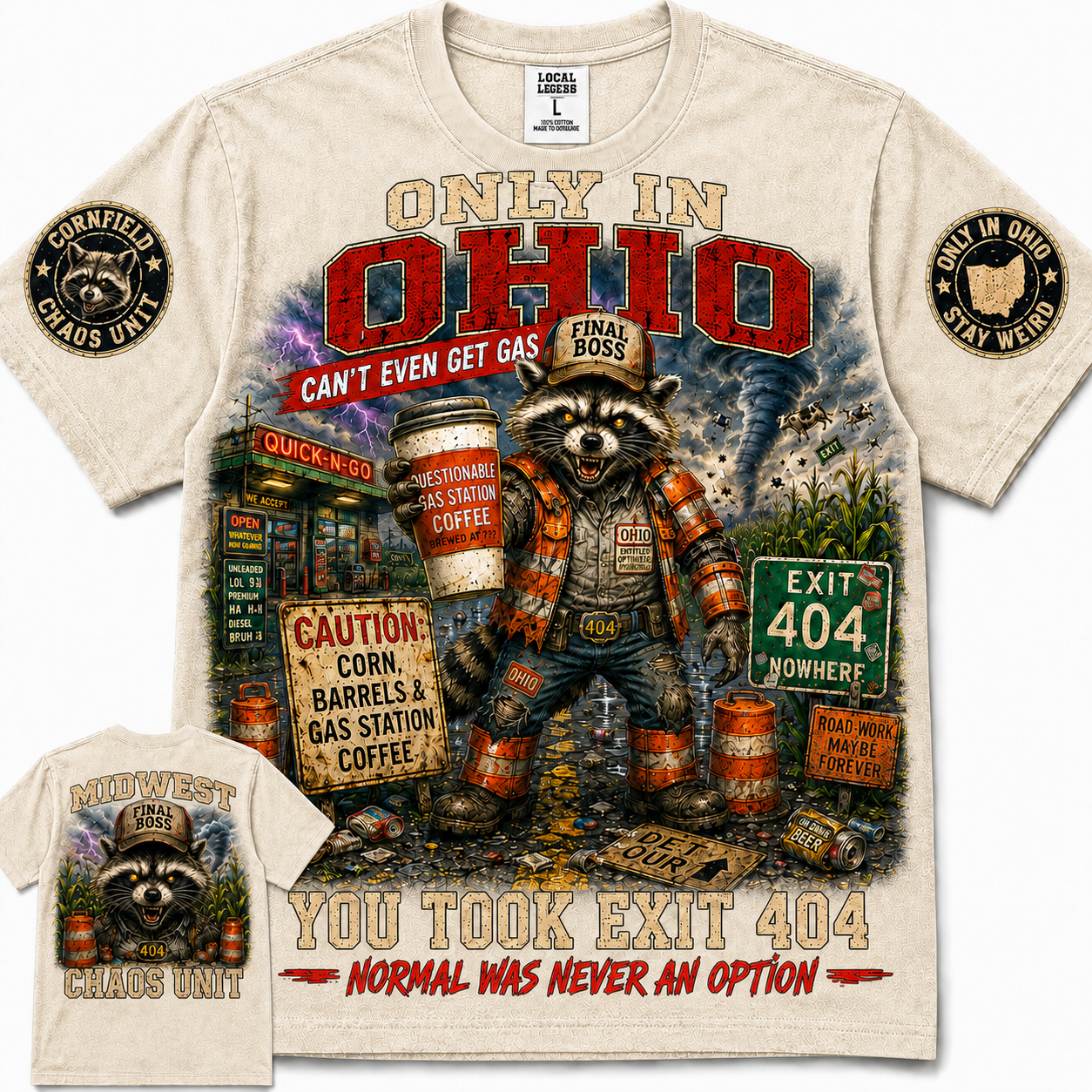 Only In Ohio Exit 404 Raccoon T-Shirt
