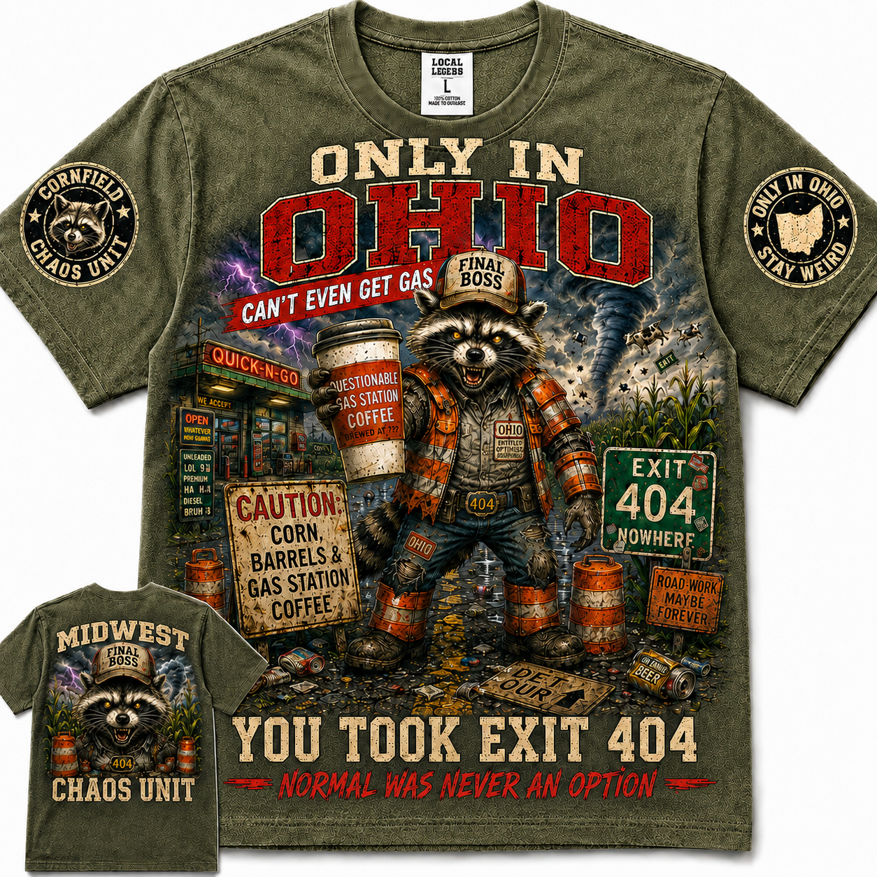 Only In Ohio Exit 404 Raccoon T-Shirt