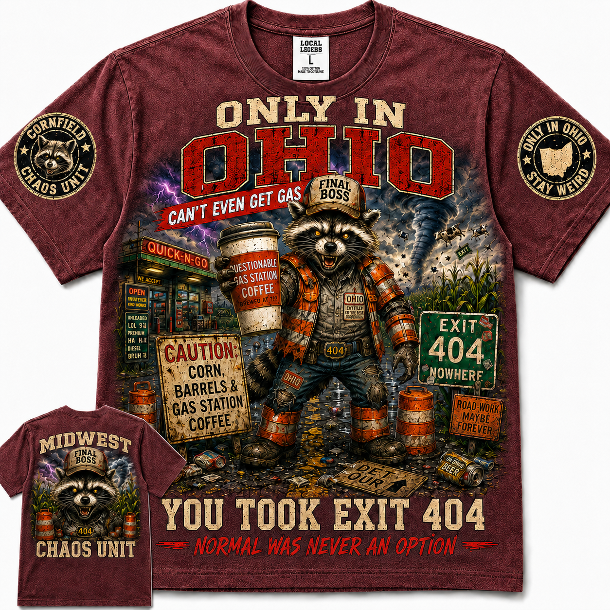 Only In Ohio Exit 404 Raccoon T-Shirt