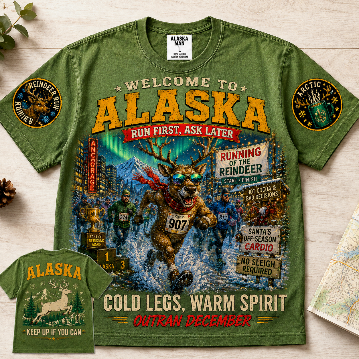 Alaska Run First Ask Later Reindeer T-Shirt