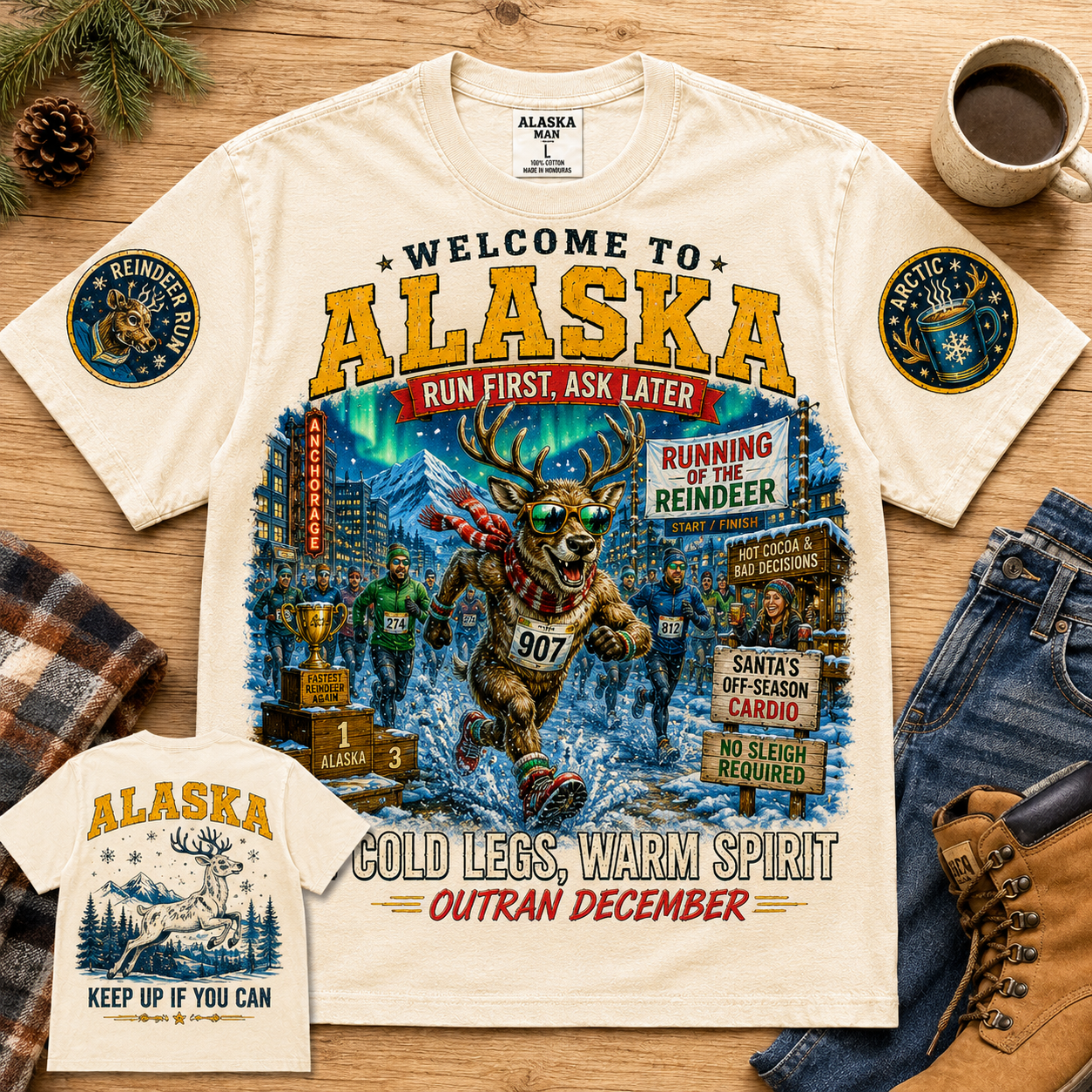 Alaska Run First Ask Later Reindeer T-Shirt
