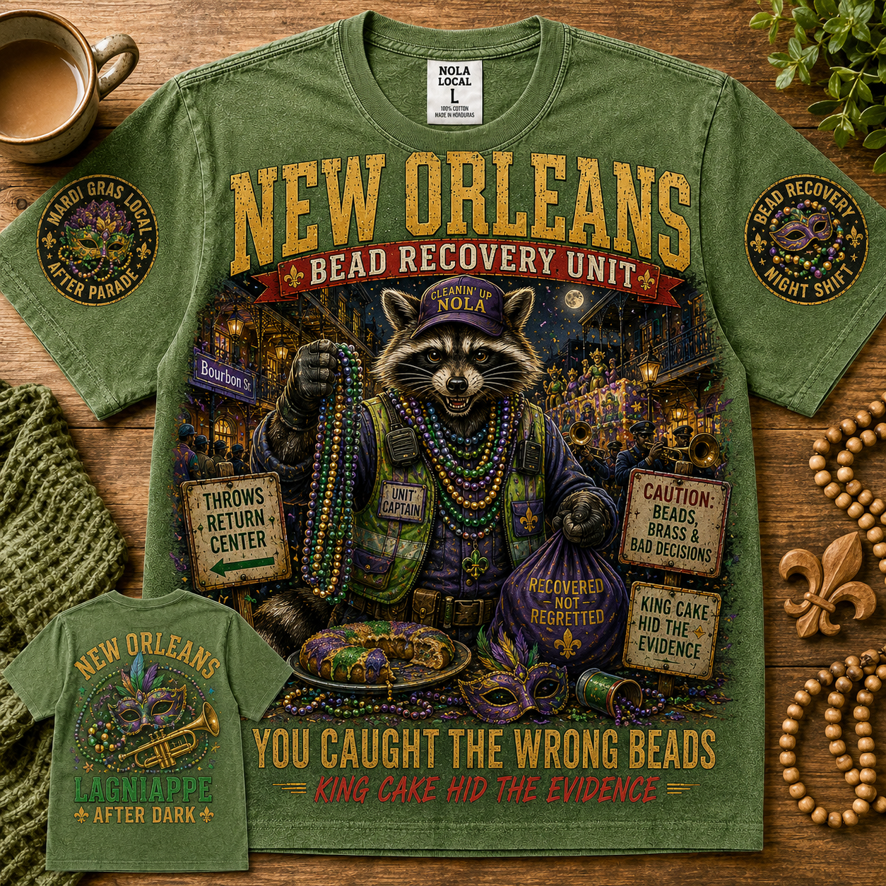 New Orleans Bead Recovery Unit Raccoon T-Shirt