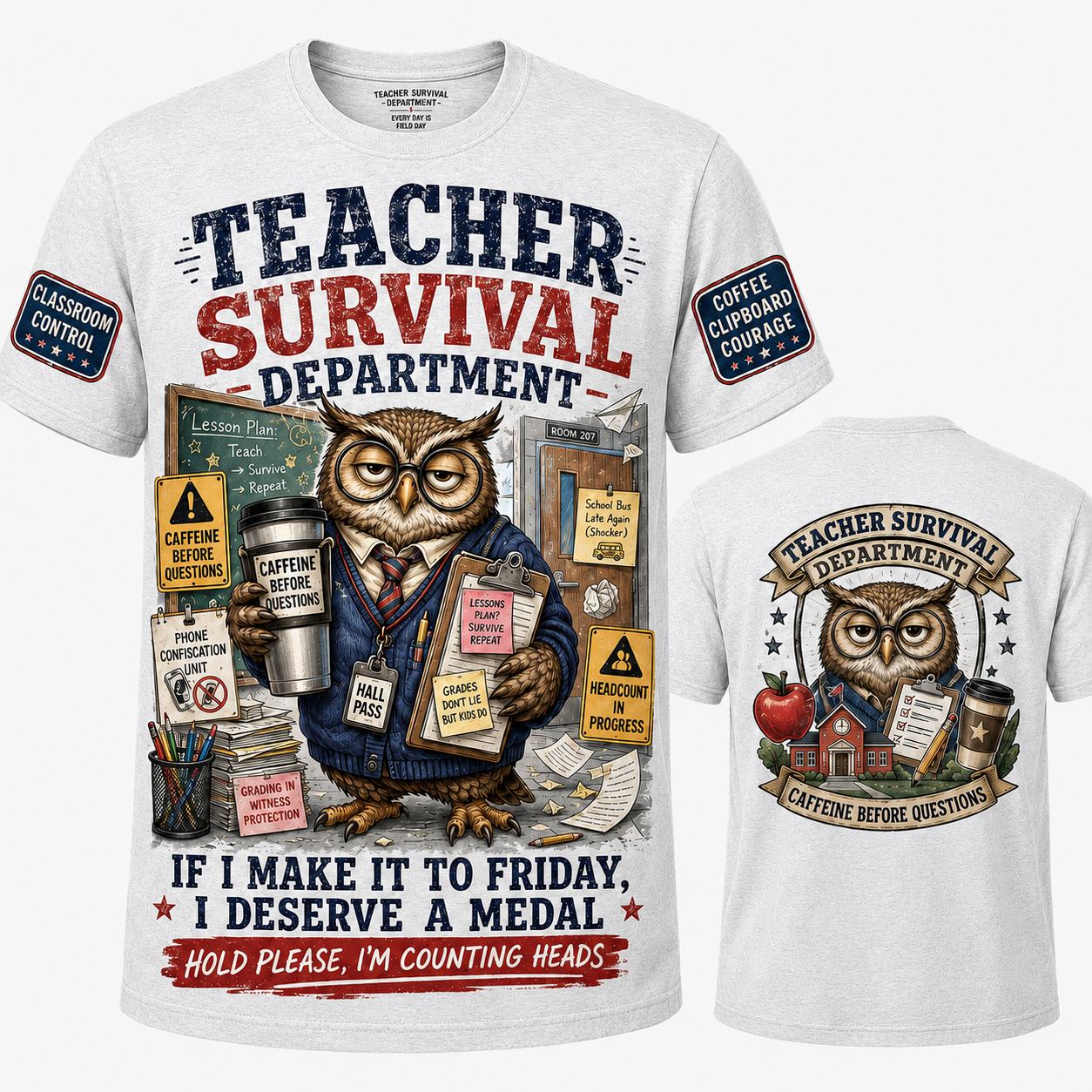 Teacher Survival Department Owl T-Shirt