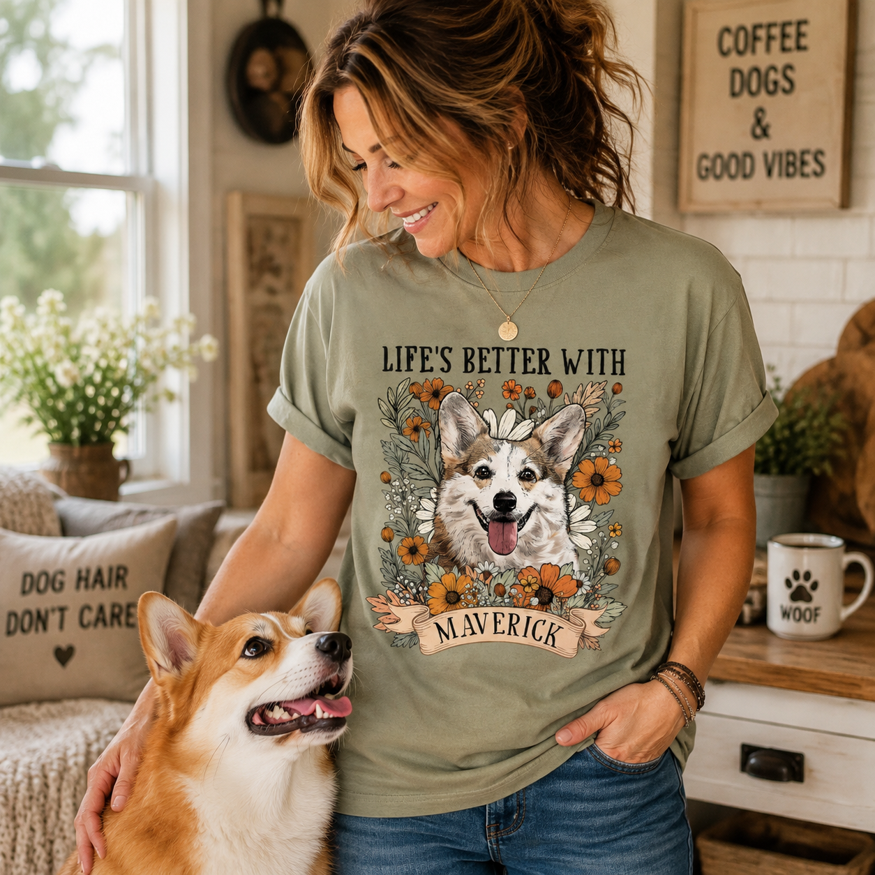 Life's Better With Dog Retro Floral Premium Heavyweight Shirt