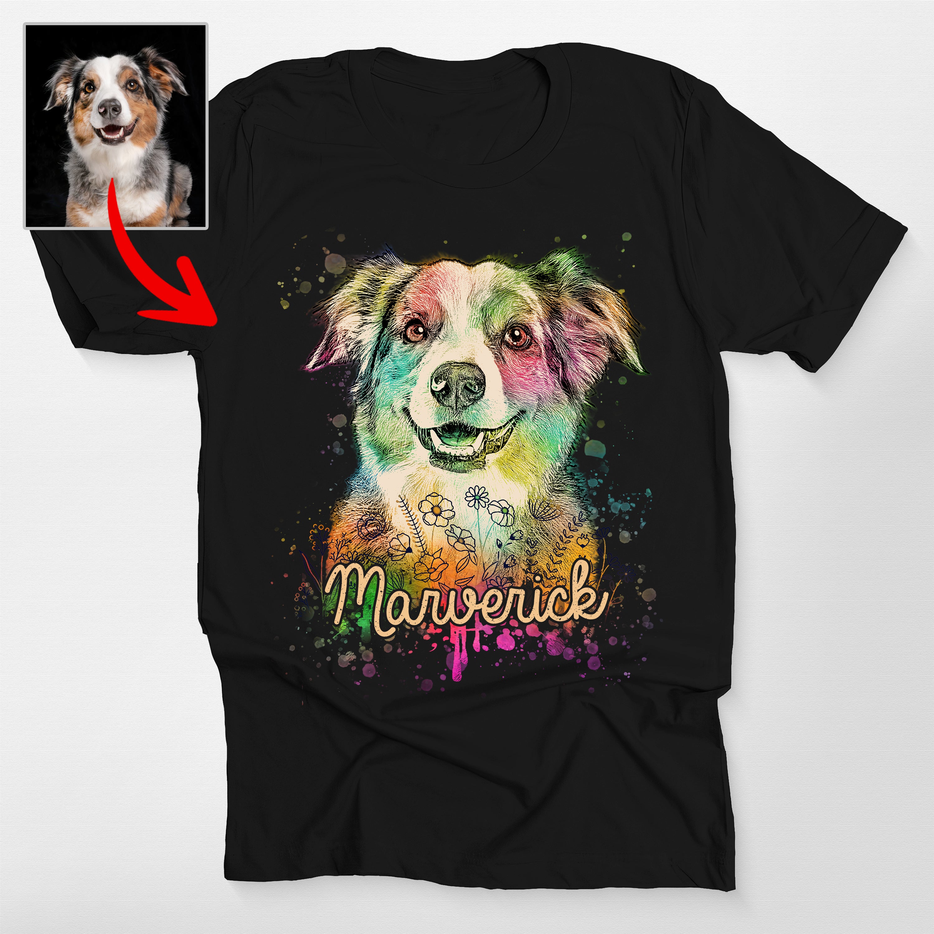 Custom Dog Portrait Watercolor Flowers Classic T-Shirt