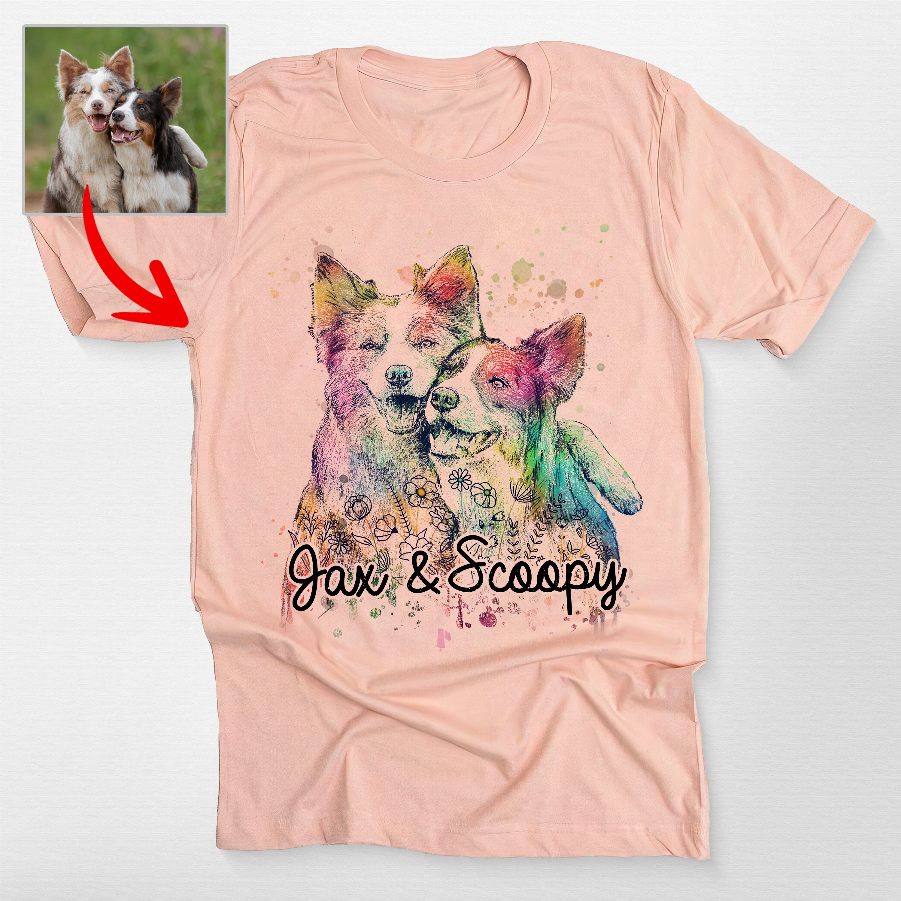 Custom Dog Portrait Watercolor Flowers Classic T-Shirt