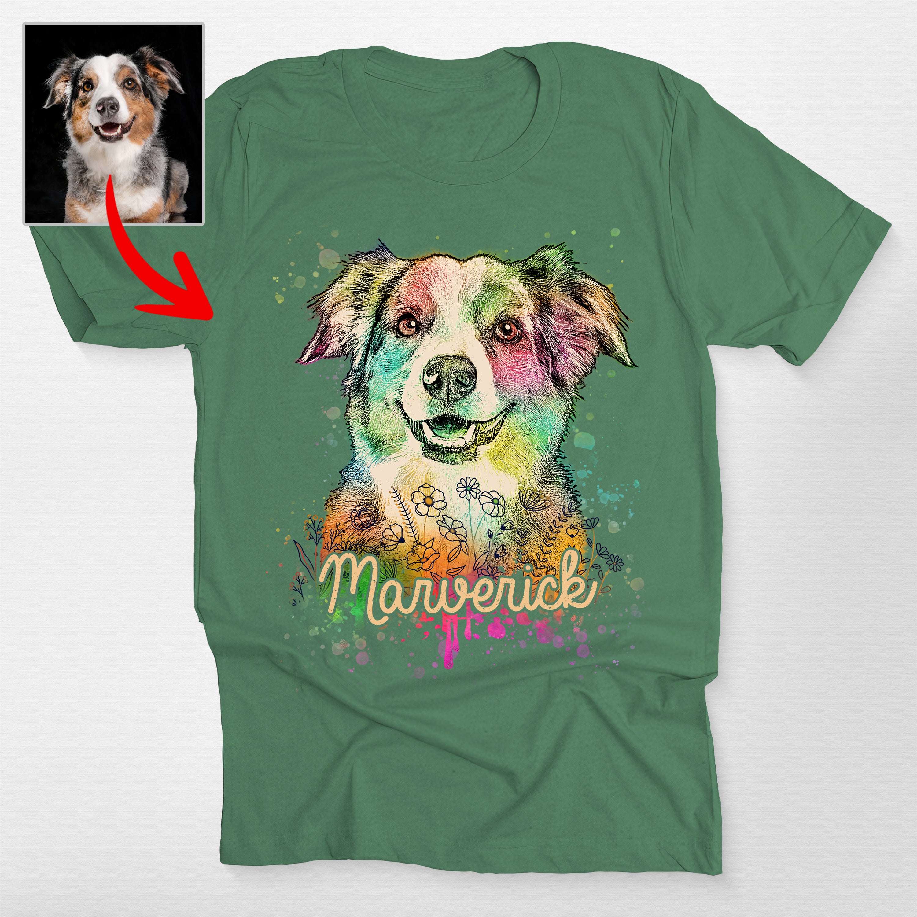Custom Dog Portrait Watercolor Flowers Classic T-Shirt
