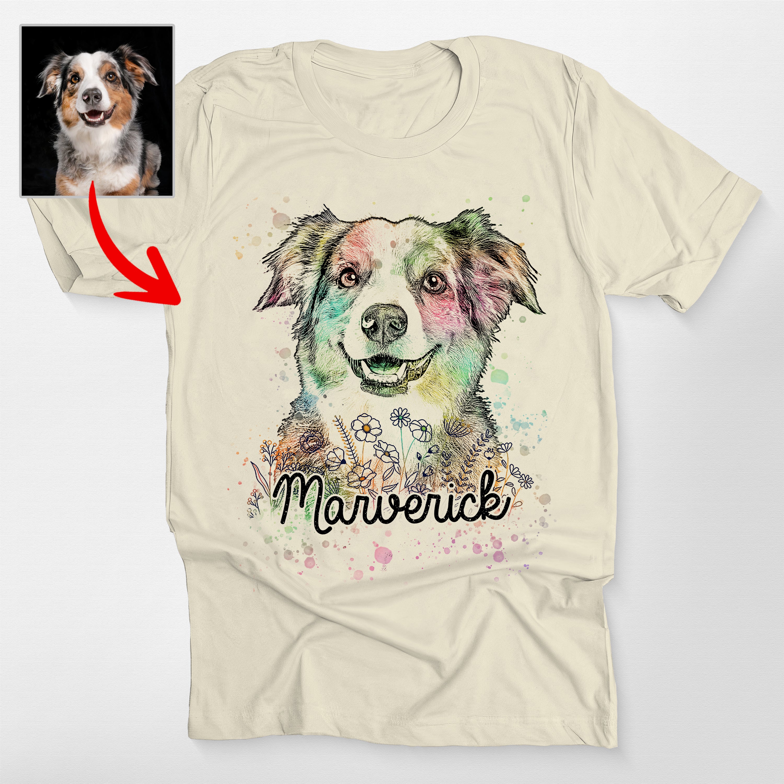 Custom Dog Portrait Watercolor Flowers Classic T-Shirt