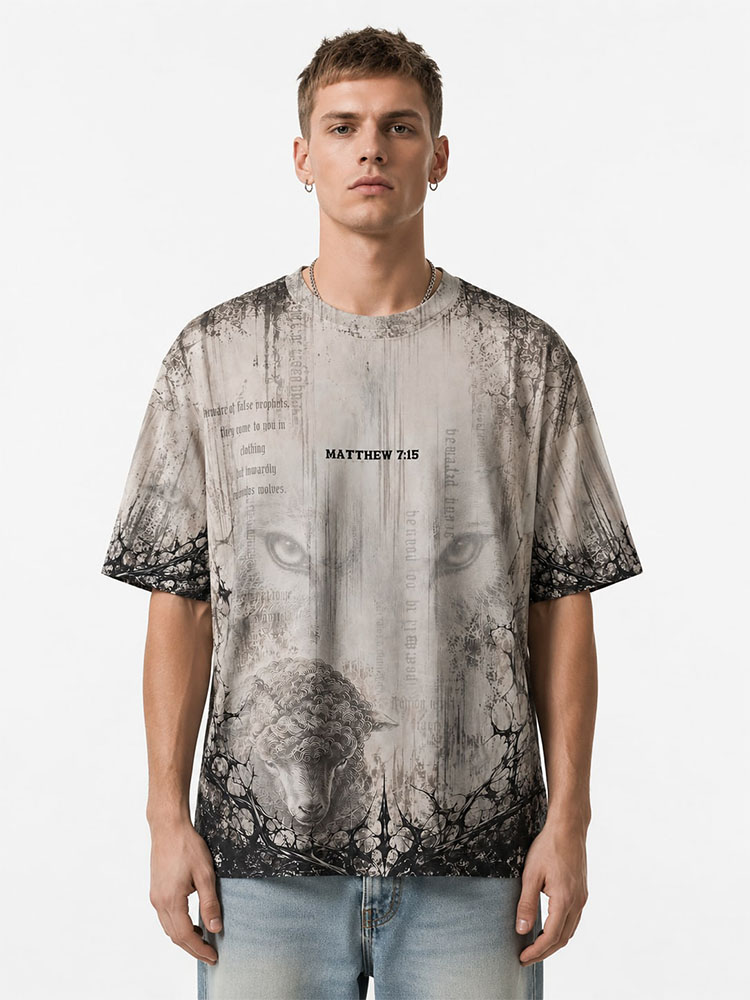 Wolf and Sheep Eco Oversized Graphic Tees · GRS Certified