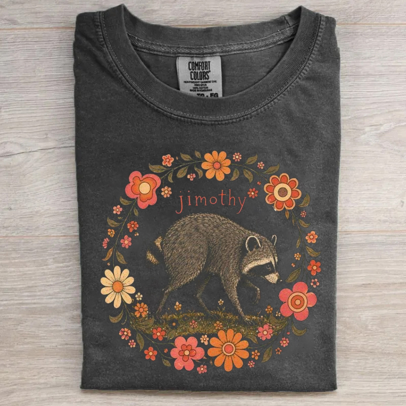 Jimothy The Raccoon Floral Wreath T-shirt