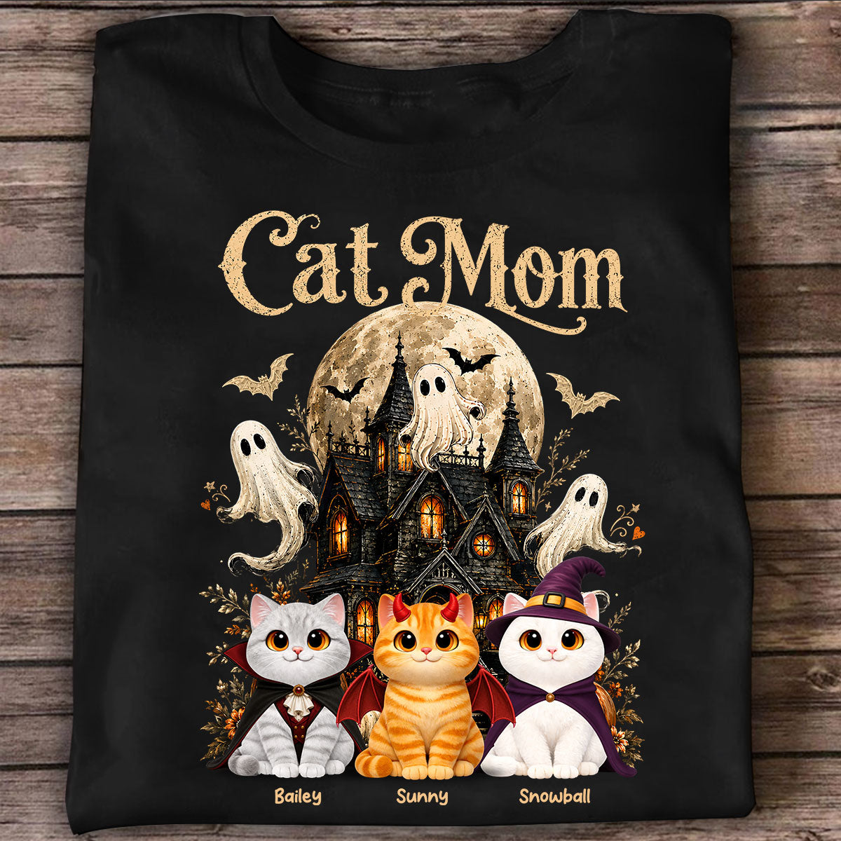 Halloween Haunted House Cat Mom Cute Cats - Personalized Shirt - Halloween Gift For Cat Lovers
