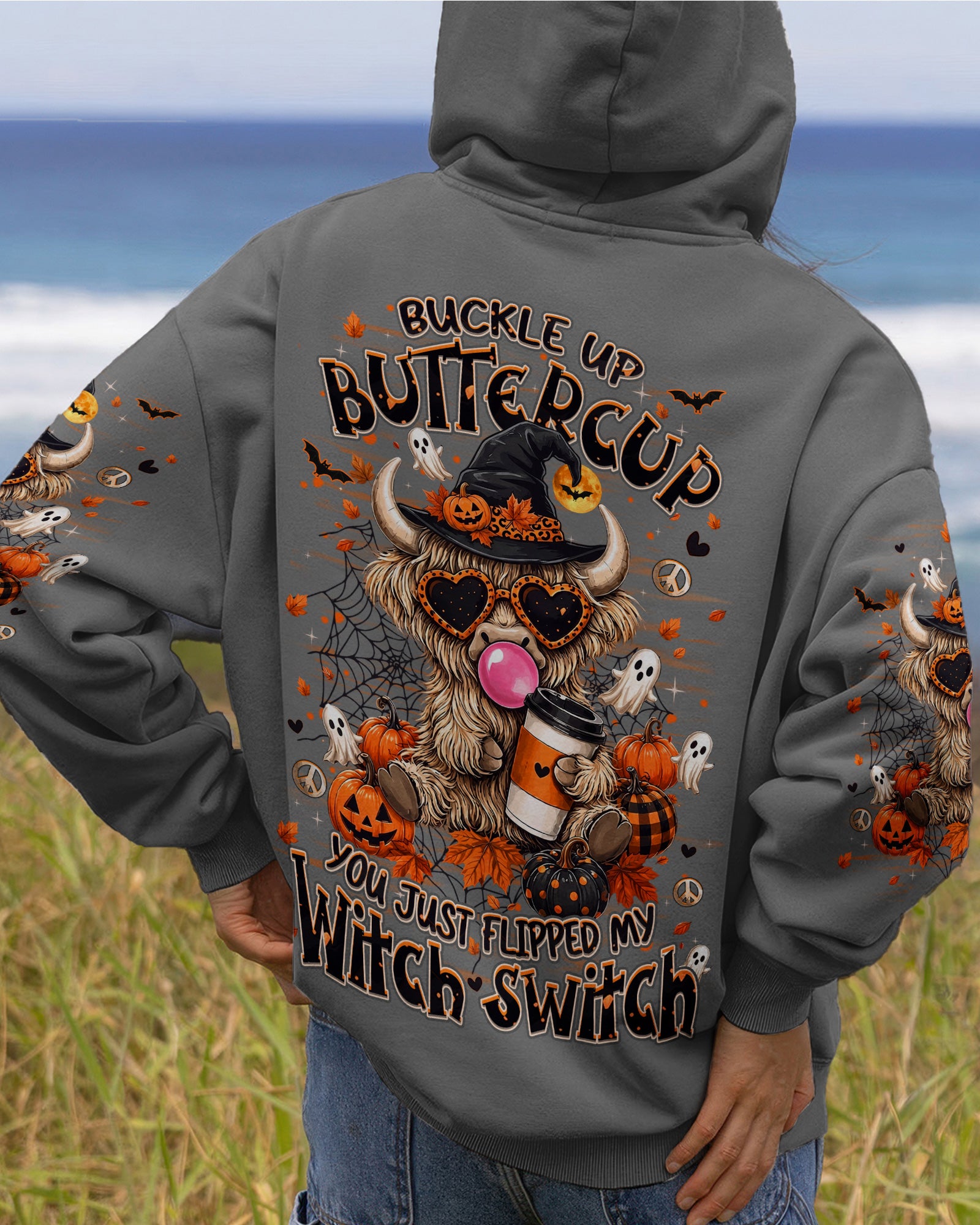 WITCH SWITCH HIGHLAND COW HALLOWEEN ALL OVER PRINT