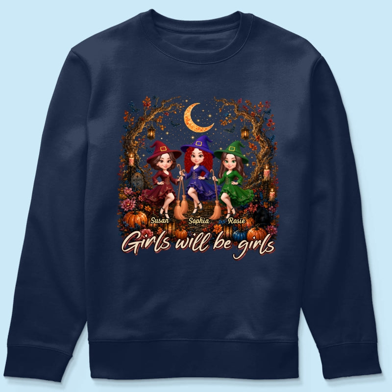 Girls Will Be Girls Besties Halloween - Personalized Shirt - Halloween Gift, Gift For Best Friends