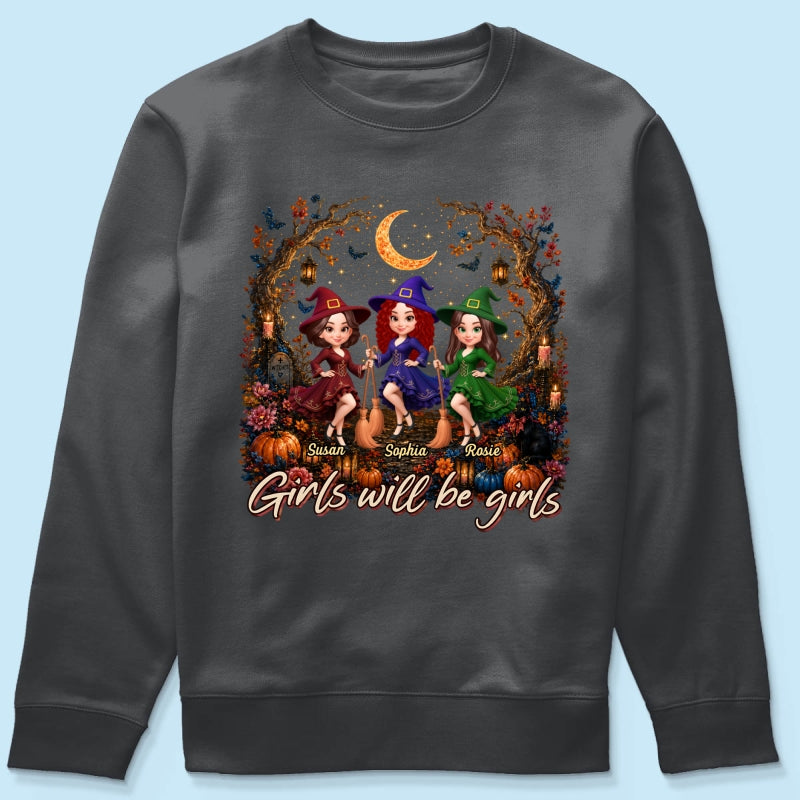 Girls Will Be Girls Besties Halloween - Personalized Shirt - Halloween Gift, Gift For Best Friends