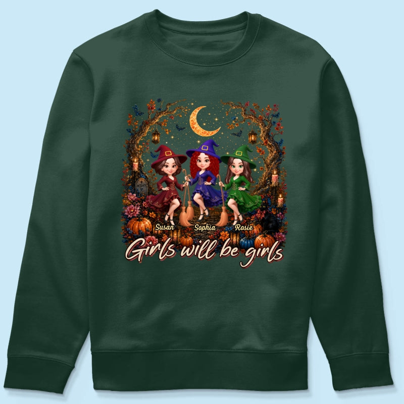 Girls Will Be Girls Besties Halloween - Personalized Shirt - Halloween Gift, Gift For Best Friends