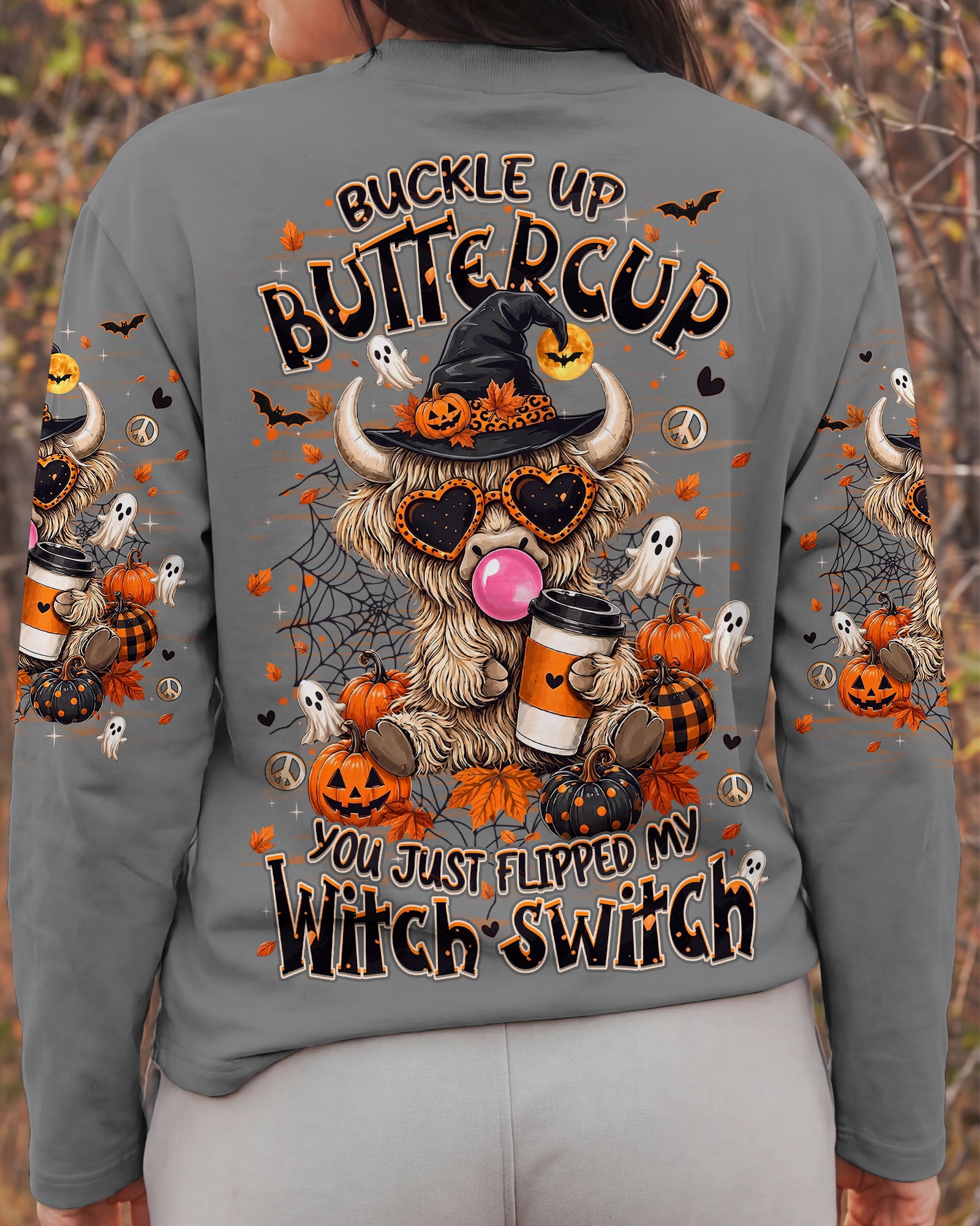 WITCH SWITCH HIGHLAND COW HALLOWEEN ALL OVER PRINT