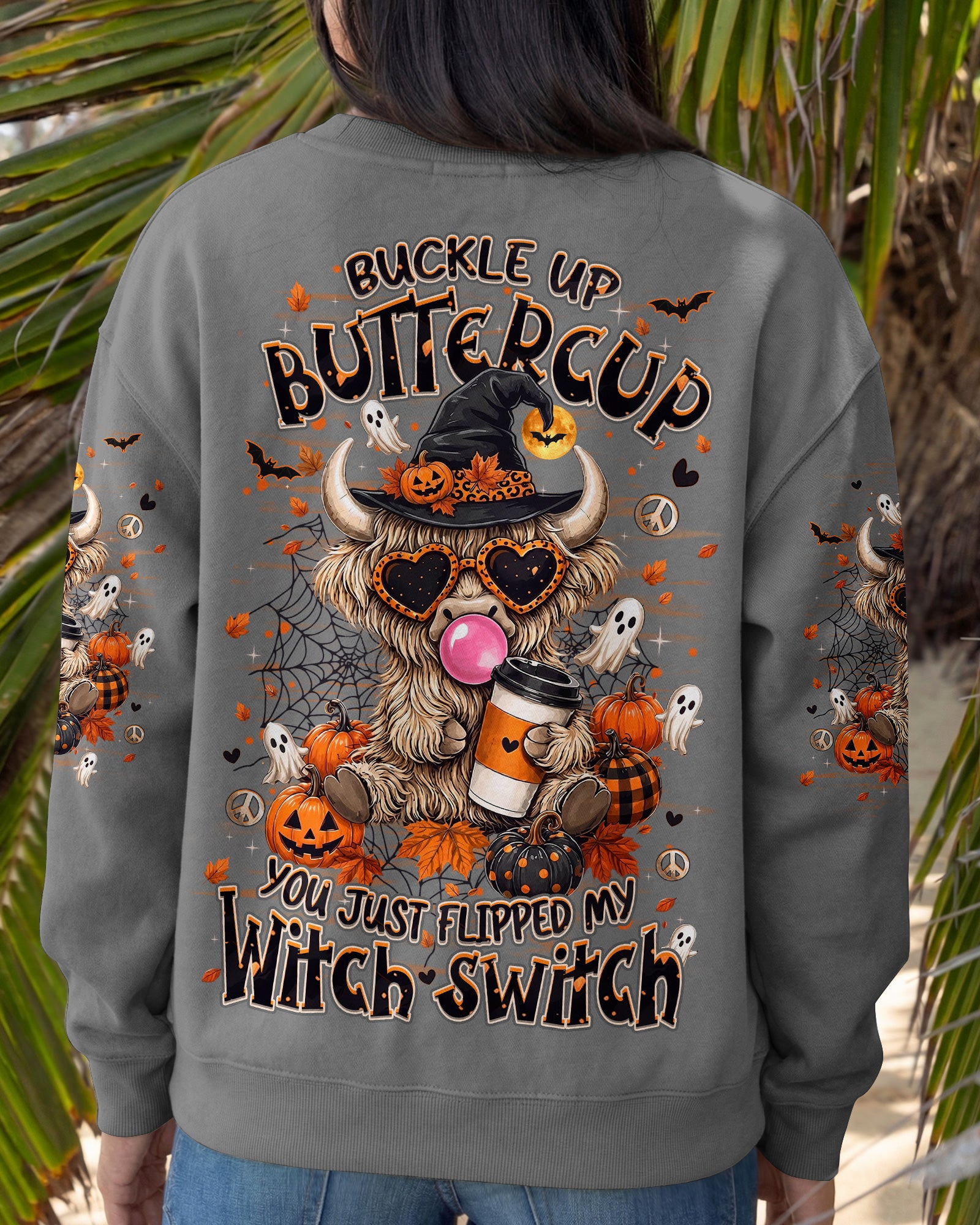 WITCH SWITCH HIGHLAND COW HALLOWEEN ALL OVER PRINT