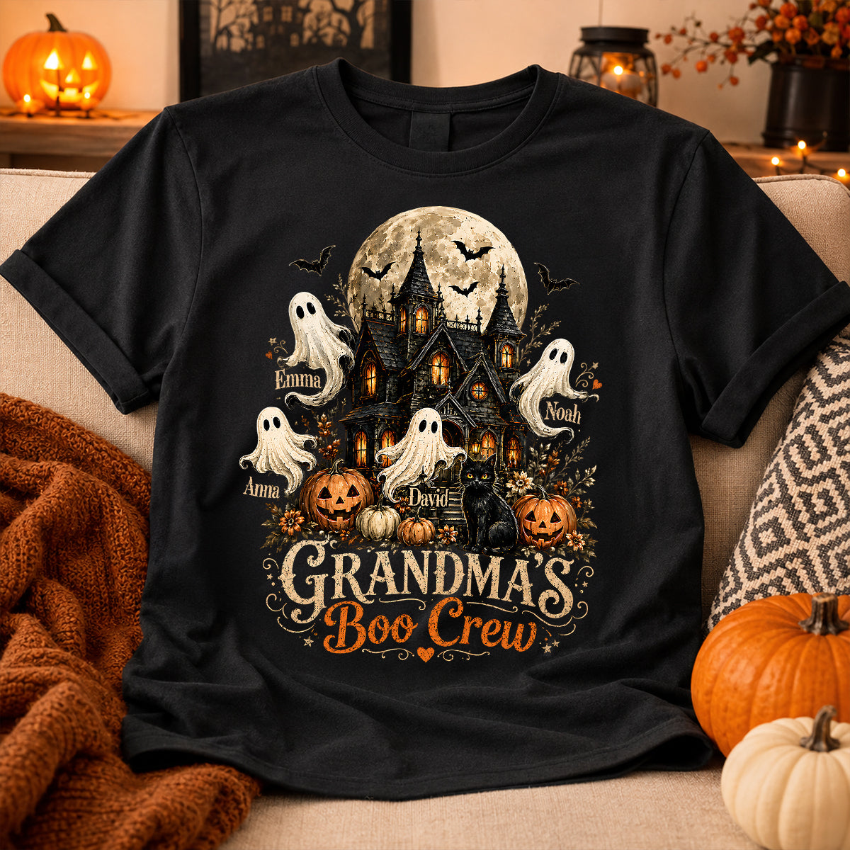 Grandma's Boo Crew Halloween Haunted House - Personalized Shirt - Gift for Grandma