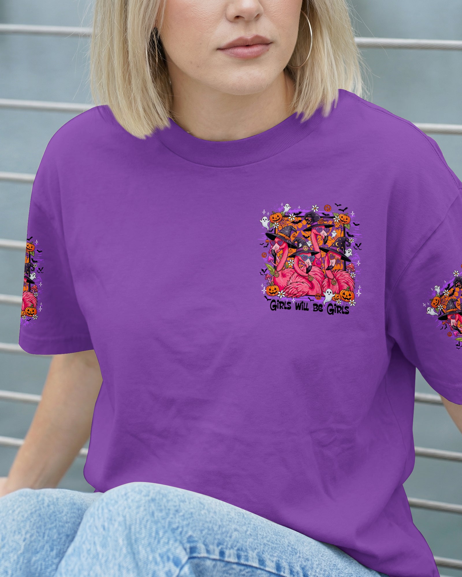 GIRLS WILL BE GIRLS FLAMINGO WITCH HALLOWEEN ALL OVER PRINT
