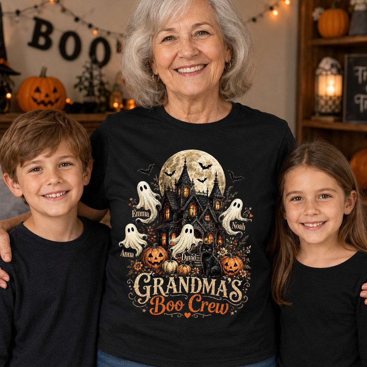 Grandma's Boo Crew Halloween Haunted House - Personalized Shirt - Gift for Grandma