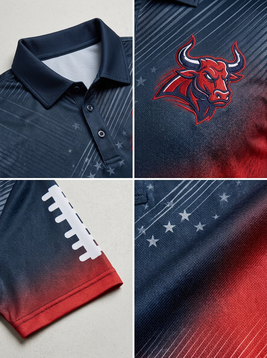 Men's Houston Texans Football Bull Logo Printed Polo Shirt