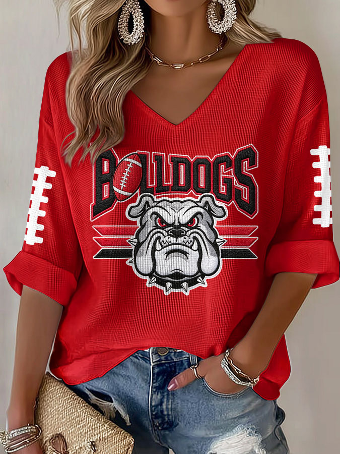 Women'S Football Print Waffle  Top