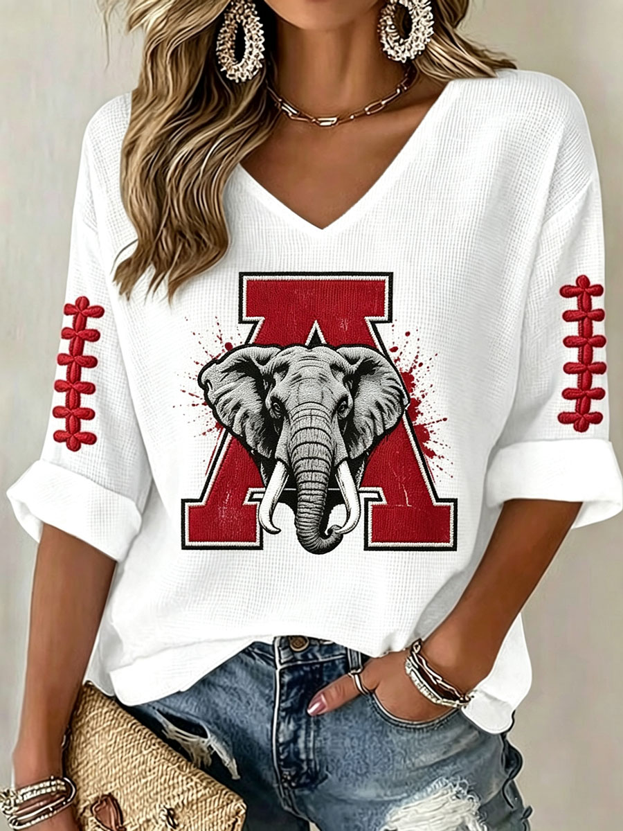 Women'S Rugby Patterned Waffle V-Neck Top
