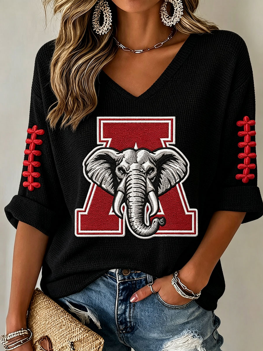 Women'S Rugby Patterned Waffle V-Neck Top