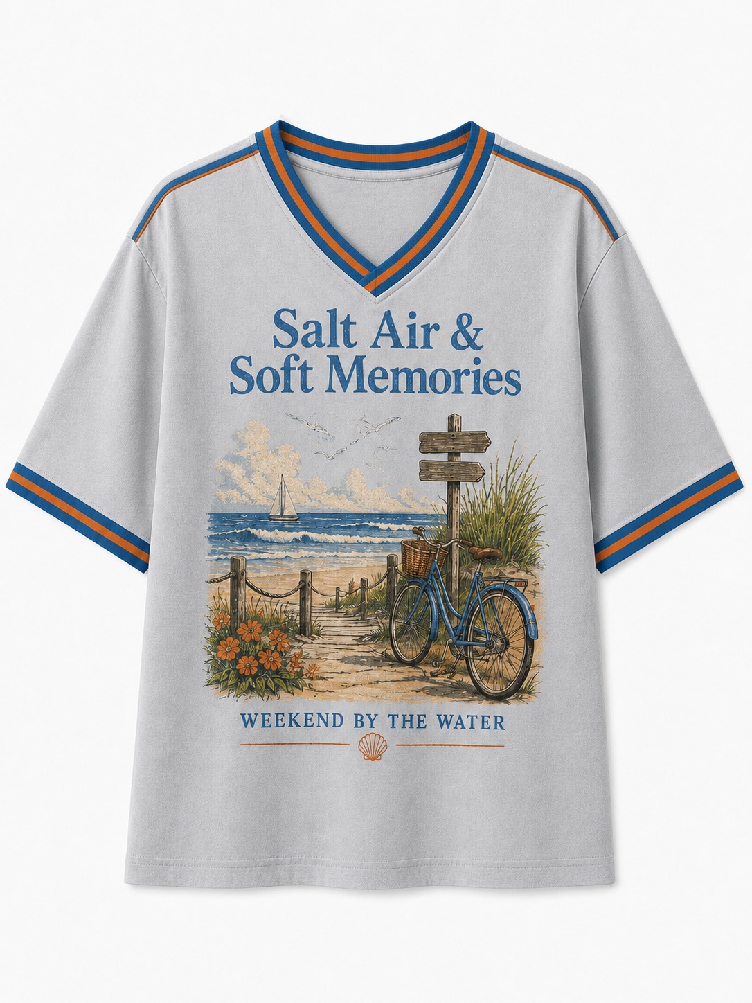 Salt Air & Soft Memories Seaside Bike V-Neck Tee