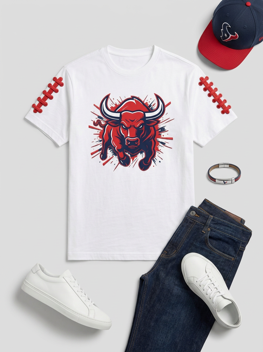 Men's Houston Texans Football Bull Graphic Printed T-shirt