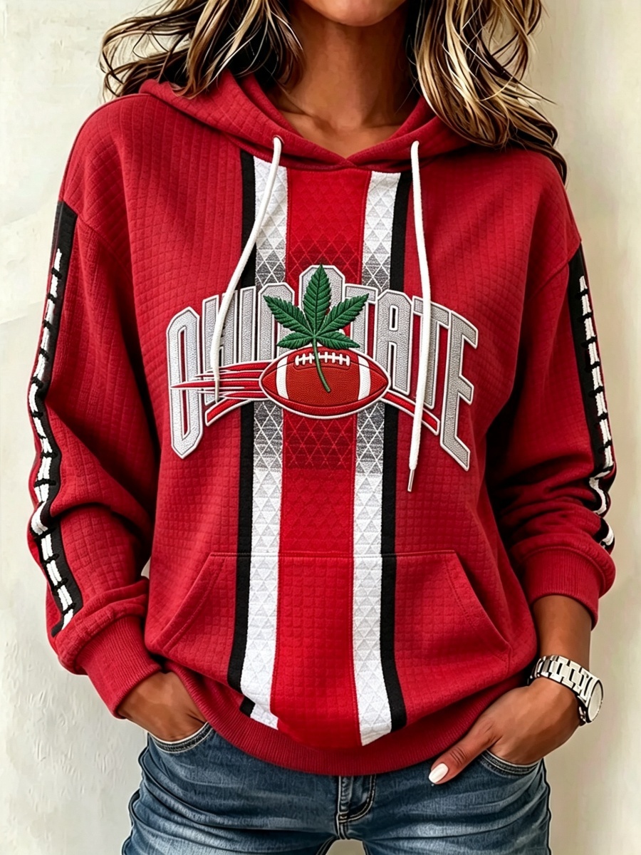 Women's Football Print Waffle Hooded Sweatshirt
