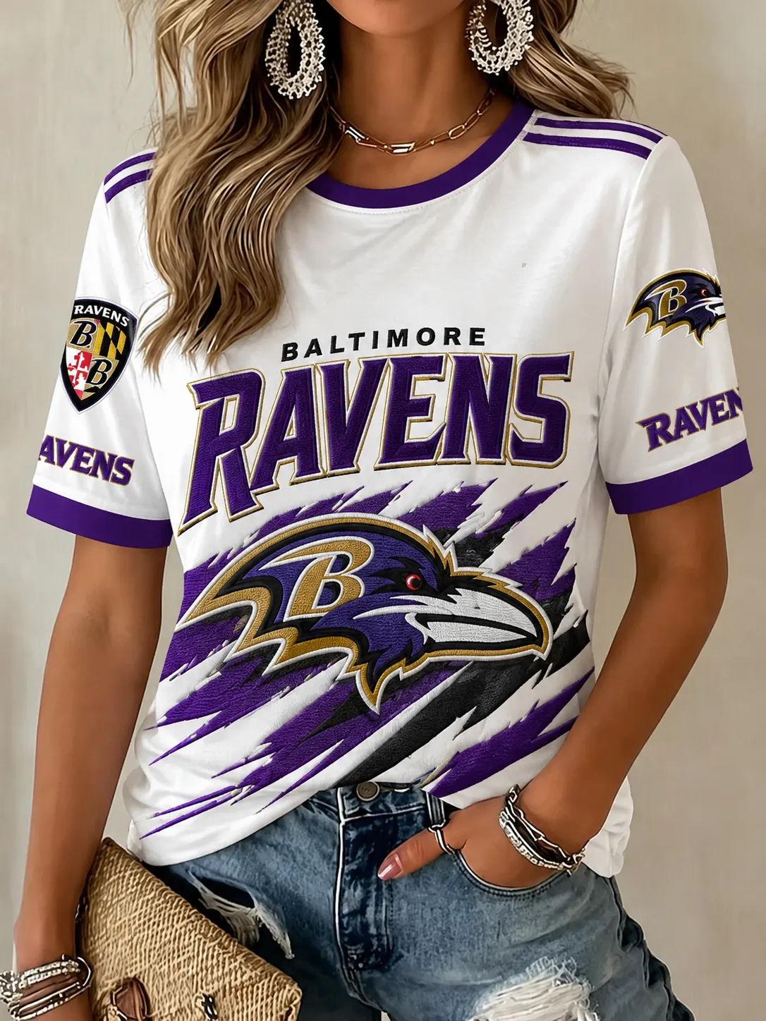 Women's Baltimore Ravens Claw Print Short Sleeve Football T-Shirt