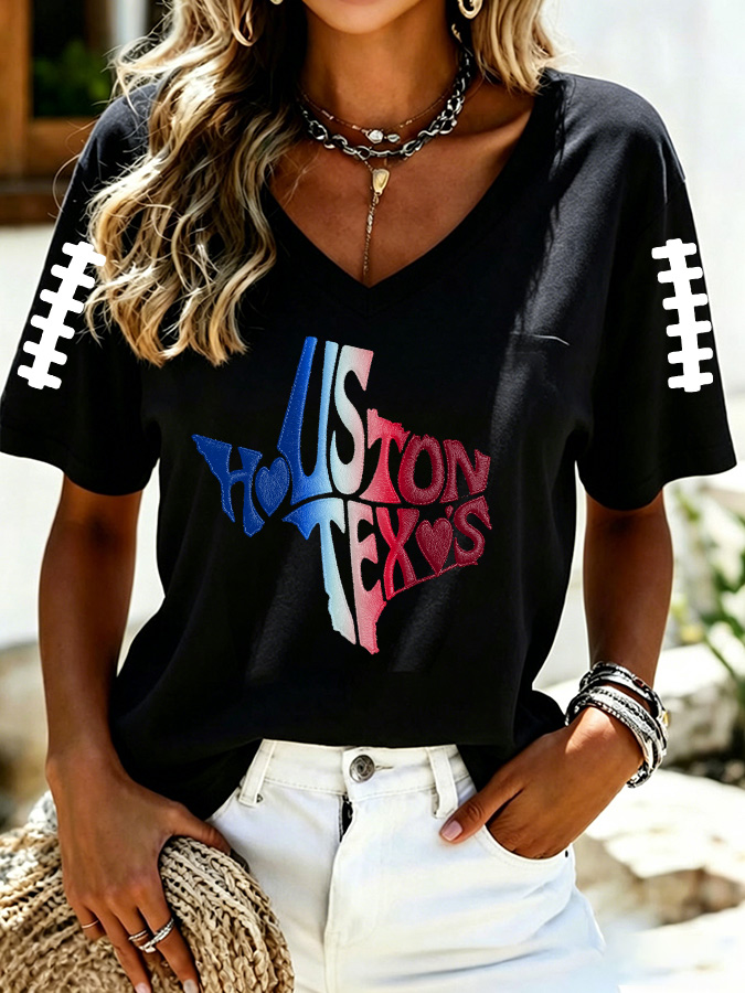 Women'S Rugby Printed V-Neck T-Shirt