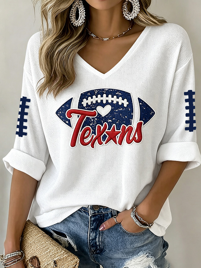 Women'S Football Print Waffle  Top