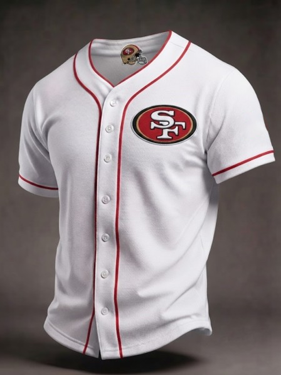 Men's San Francisco 49ers Red Piping Full Button Baseball Style Football Fan Jersey