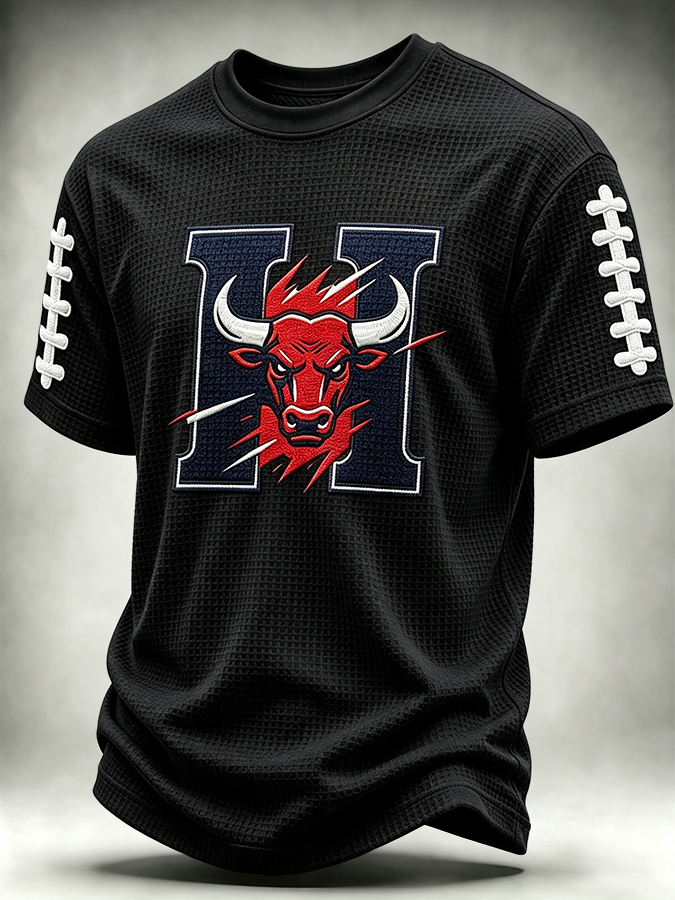 Men's Football Sports Printed Waffle T-shirt