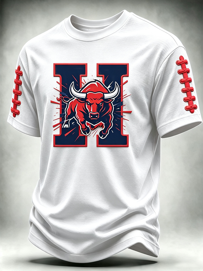 Men'S Rugby Printed Round Neck T-Shirt