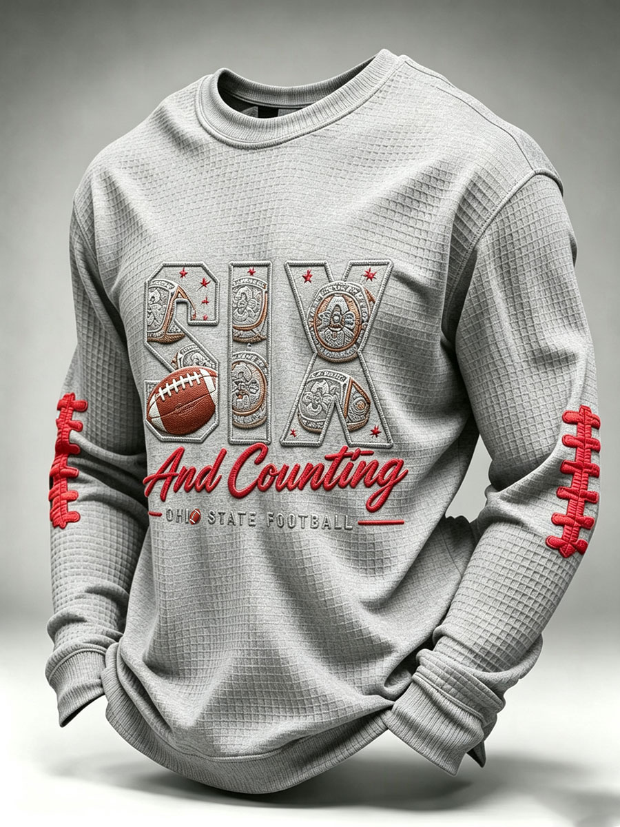 Men's University Football Fan Casual Waffle Long Sleeved Shirt