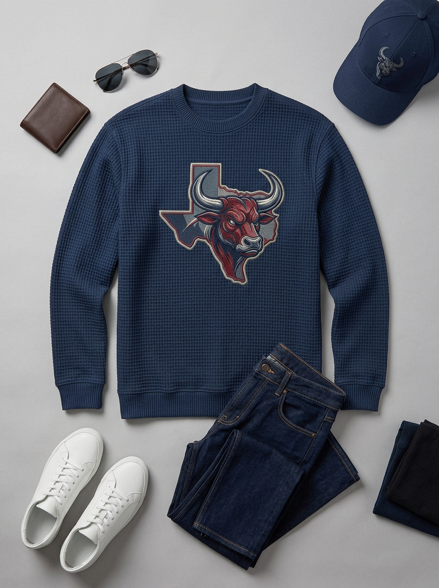 Men's Houston Texans Football Bull Texas Map Printed T-shirt