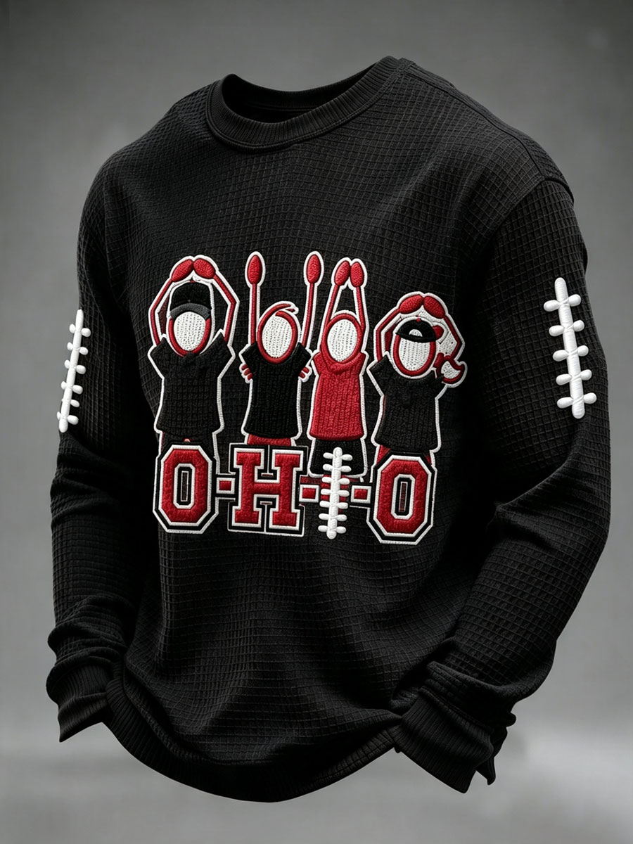 Men'S Football Fan Casual Waffle Long Sleeved Shirt