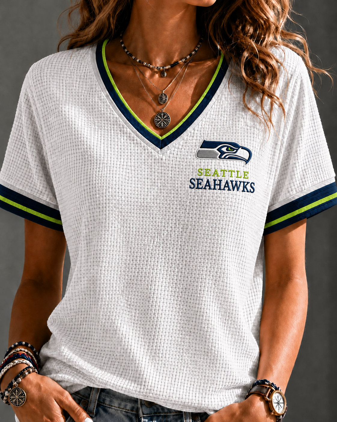Women's Casual V-Neck Sporty Graphic Tee