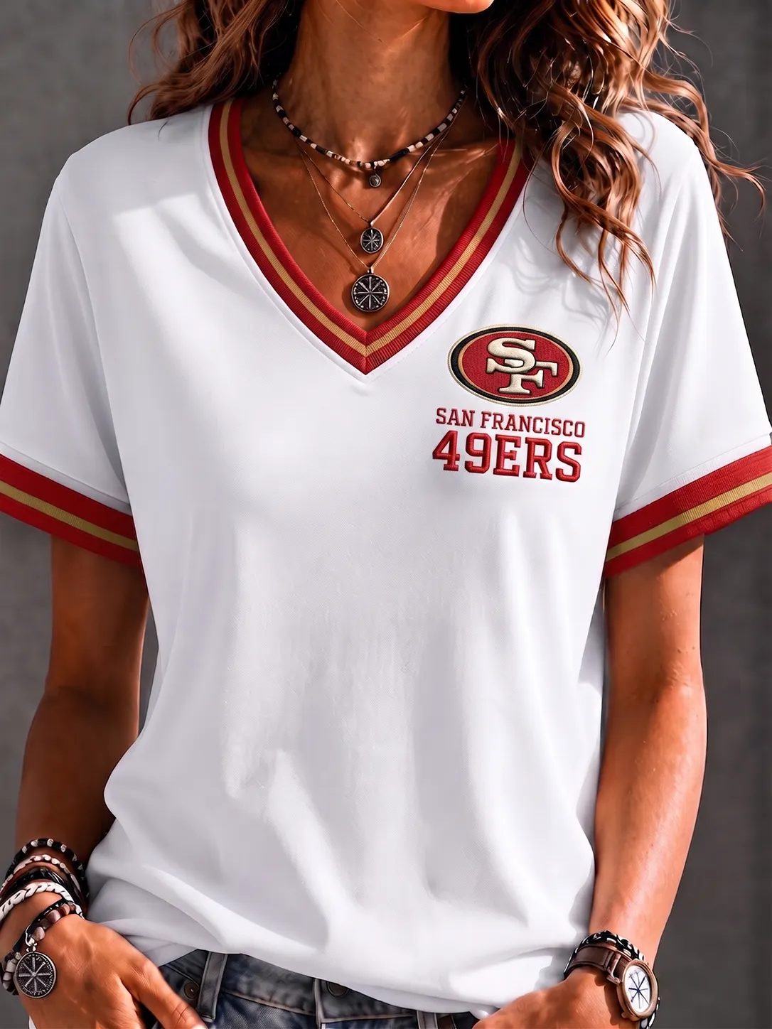 Women's Casual V-Neck Sporty Graphic Tee