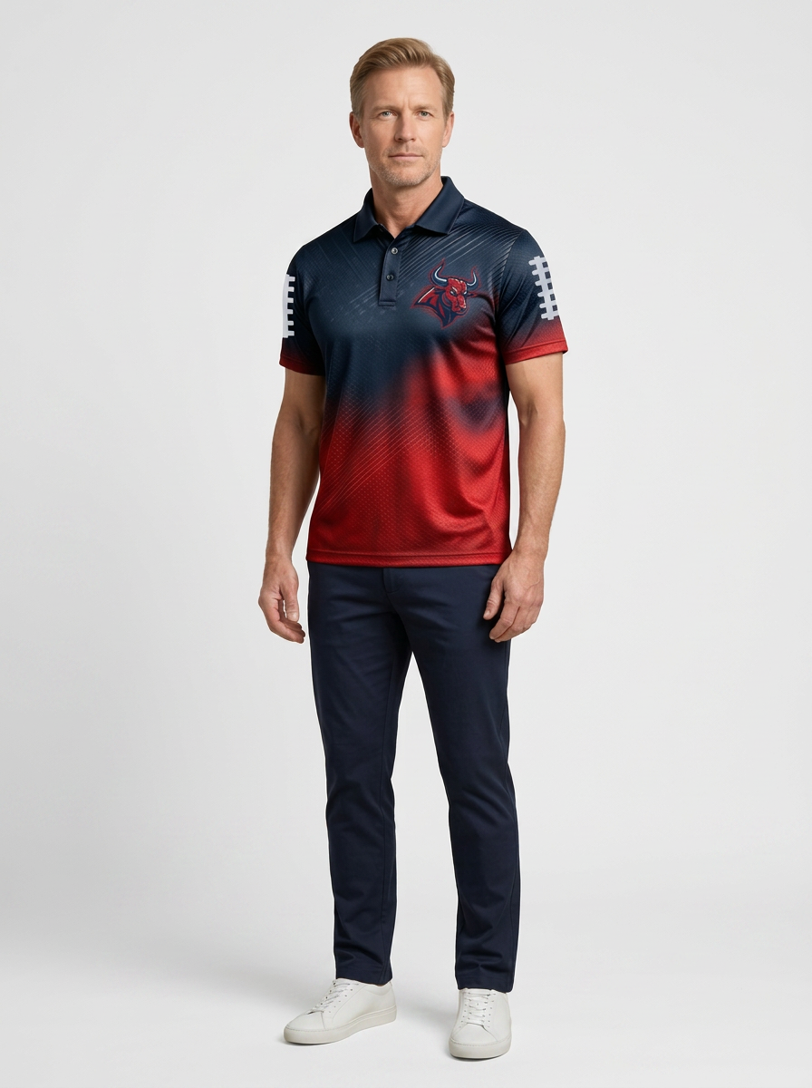 Men's Houston Texans Football Bull Logo Printed Polo Shirt