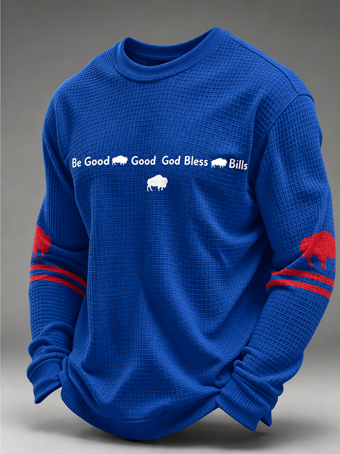 Men'S Buffalo Print Football Fans Gameday Casual Waffle Long Sleeve T-Shirt