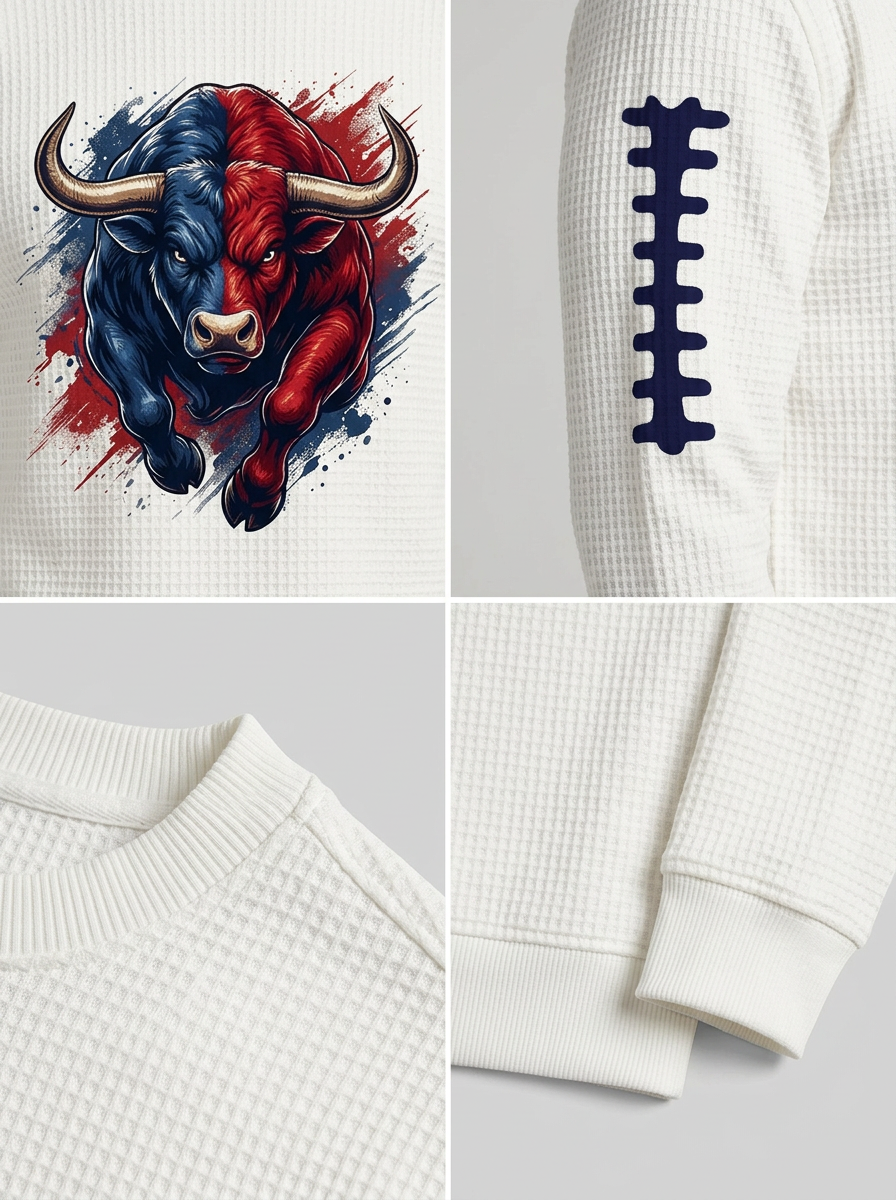 Men's Houston Texans Football Red Blue Bull Printed T-shirt